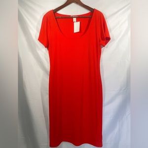 H&M Womens Ribbed Short Sleeve Scoop Neck Orange Sundress - L